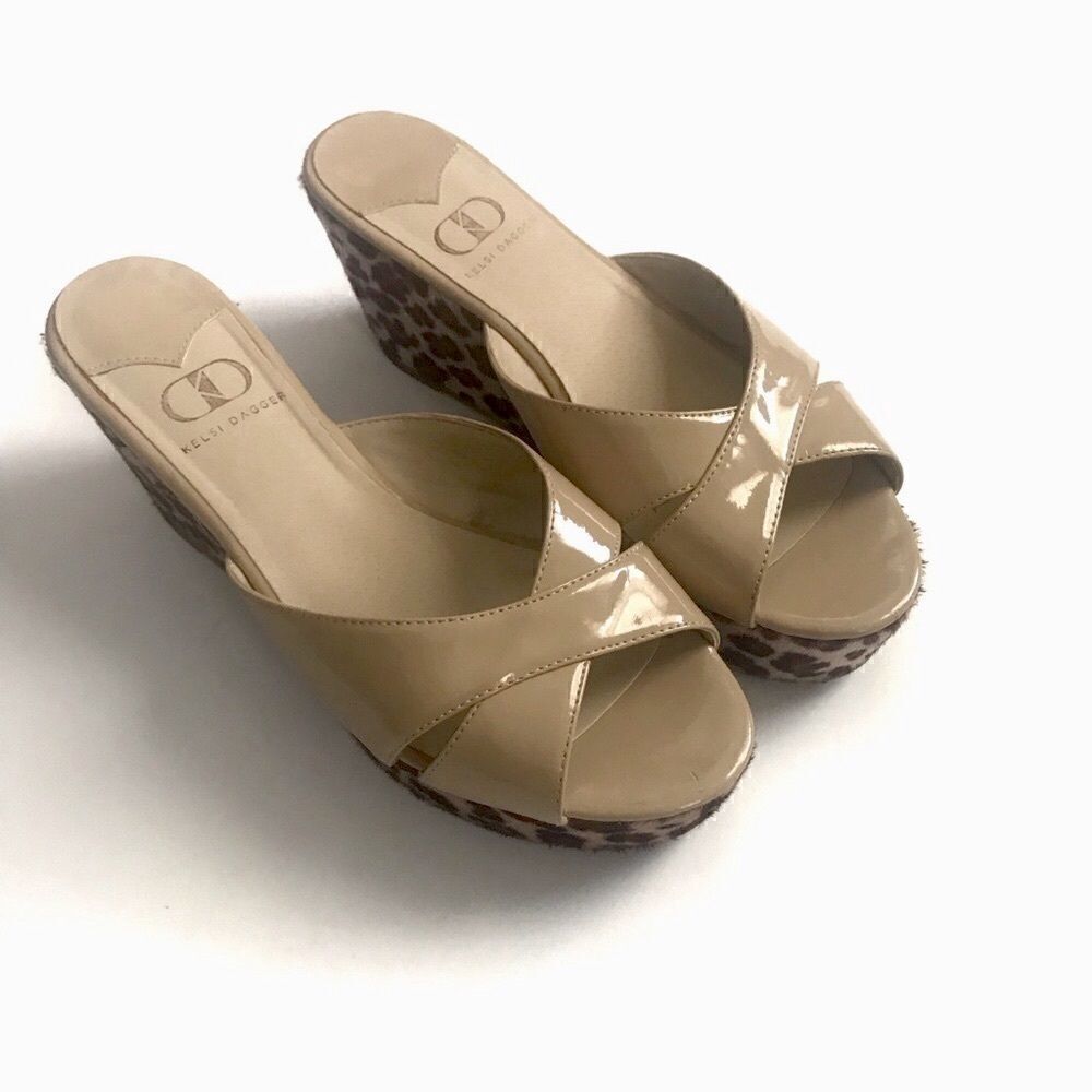 Kelsi Dagger Tan Patent Leather Wedges